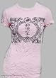 Sledge USA Women's Short Sleeve Crinkle Tee Chinese Symbols/Design in Pink
