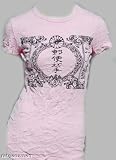 Sledge USA Women's Short Sleeve Crinkle Tee Chinese Symbols/Design in Pink