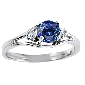 0.69 cts Genuine Sapphire and Diamond Ring - 14kt White or Yellow Gold