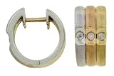 14K Three Tone Gold Triple Band Diamond Accent Earrings