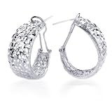 Sterling Silver Diamond Cut Filigree Hoop Clip Earrings