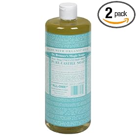 Dr. Bronner's Magic Soaps Pure-Castile Soap, 18-in-1 Hemp Unscented Baby Mild, 32-Ounce Bottles (Pack of 2)