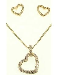 Kala-isjewels - Ladies 18ct Gold Plated CZ "" Hearts ""Pendant ( 1"" ) , Earrings and Chain (17,71"" )