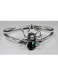 Stunning Sterling Silver Spider Cuff Bracelet Featuring a Faceted Emerald Green Quartz