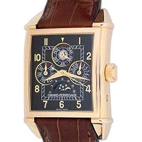 Girard Perregaux Vintage 1945 Mens Brown Strap Black Dial 18K Rose Gold Automatic Perpetual... by Girard Perregaux