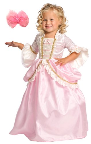 2 Item Bundle: Little Adventures Parisian Pink Princess Dress Up Costume + Hair Bow-Girls Ages 3-5-Machine Washable