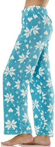 (5591VR) Ava Rose Womens Plush Snow Print Pajama Pants in Frost Blue Size: L