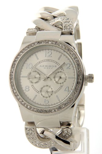 Akribos XXIV Women's AK558SS Quartz Multi-Function Crystal Accented Twist Chain Watch