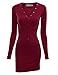 Doublju Womens Slim Fit Button Long Sleeve Mini Dress WINE,M