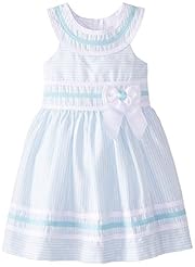 Girls Linen/Polyester/Rayon  Striped Print  Dress With a Bow(s) and a Ribbon 