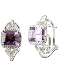14K White Gold 4.07ct February Love Diamond & Emerald Amethyst Gemstone Earrings