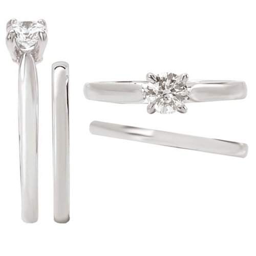 14K white gold solitaire diamond bridal set with .75 carat Romore’ diamond center