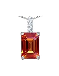 Original Star K (tm) Large 14x10mm Emerald Cut Simulated Orange Mexican Fire Opal Pendant in 925 Sterling Silver