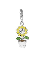 SilberDream Charm sunflower enamel, 925 Sterling Silver Charms Pendant with Lobster Clasp for Charms Bracelet, Necklace or Charms Carrier FC603