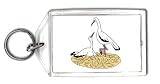 Keychain with cranes, white, nest, eggs, bird