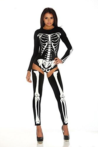 MaxPersonal Halloween Women's Skeleton Cosplay Outfit Jumpsuit (Black &amp; White)