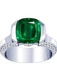 14K White Gold Cushion Cut Emerald Fana Designer Ring