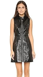 Cotton/Faux-Leather/Polyester Crinkled  Dress