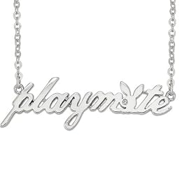 Playboy Necklace Silver Plated Playmate Necklace with Playboy Bunny Logo Authentic Licensed Playboy Jewelry CPBN219