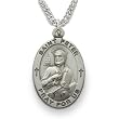 Sterling Silver 7/8" Oval Engraved St. Peter, Patron of Butchers, Bridge Builders Medal on 24" Chain