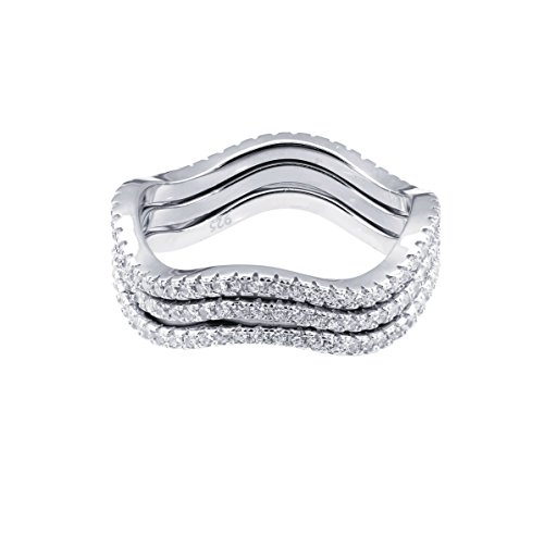 SPOIL CUPID .925 Sterling Silver Wave Eternity CZ Stackable Thin Ring Available In Rhodium Or Tri-Tone
