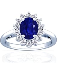 18K White Gold Oval Cut Blue Sapphire Ring With Sidestones
