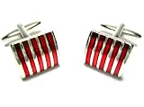 Silver & Red Modern Stripe Cufflinks w/Gift Box