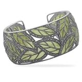 41RI0M75VBL. SL160  Cuff Bracelet Green Leaf Sterling Silver Marcasite 31mm
