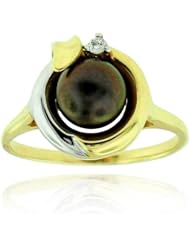 10k Yellow Gold Tahitian Pearl Gemstone and Diamond Ring, Birthstone of June