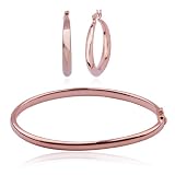 18k Yellow Gold Plated Sterling Silver Copper Color Earrings and Bangle Bracelet Set