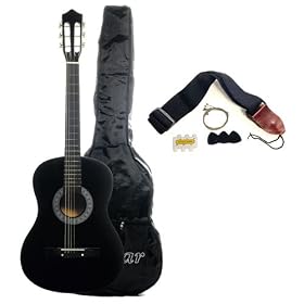 Austin Bazaar 38 Inch Black Acoustic Guitar with Gig Bag and Accessories