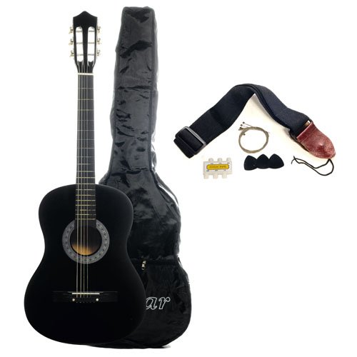 Austin Bazaar 38 Inch Black Acoustic Guitar with Gig Bag and Accessories