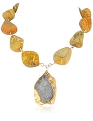 Devon Leigh Bryzoan Coral in 24K Gold Foil Brown Agate Necklace