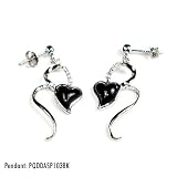 Natural Black Onyx & Swarovski Crystal Open Heart Designed Sterling Silver Earrings with Rhodium Plated (Matching Pendant Necklace SKU PQDDASP1038K)