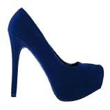 Women's Qupid Blue Velvet Almond Toe Platform Stiletto Pumps Marquise06
