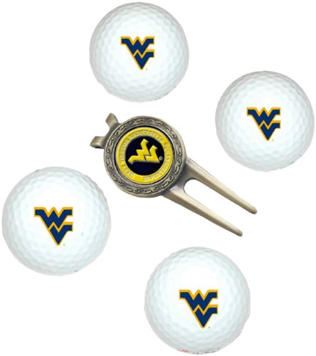 West Virginia Mountaineers Pack Of 4 Golf Balls And Divet Tool Gift Set From Team Golf