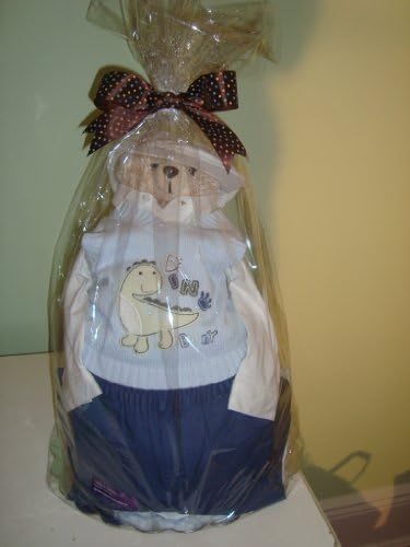 Dressed for Success Teddy Bear 3 Layer Baby Boy Diaper Cake - OUTFITS MAY VARY - Come Decoratively Wrapped Making It a Great Gift or Shower Centerpiece - Other Gift Options Also Available