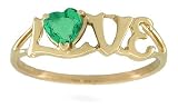 14K Yellow Gold Genuine Heart Emerald Love Ring