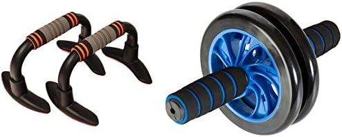 KLB Perfect Push Up Bars, AB Wheels, 3-Wheel Multifunctional Strong Abdominal Machine with Kneepad Mat and Comfort Foam Handles