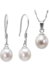 Pearl Essence 7-8mm Cultured Pearl Drop Silver Pendant Necklace & Earrings Set, White