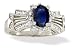 14K White Gold Genuine Oval Sapphire and Diamond Antique Ring