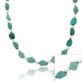 Sterling Silver .925 Genuine Blue Turquoise stone bead Necklace by