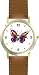 Purple, Red, Orange Butterfly - Butterfly Animal - WATCHBUDDY&Acirc;&reg; DELUXE TWO-TONE THEME WATCH - Arabic Numbers - Brown Leather Strap-Size-Women's Size-Small