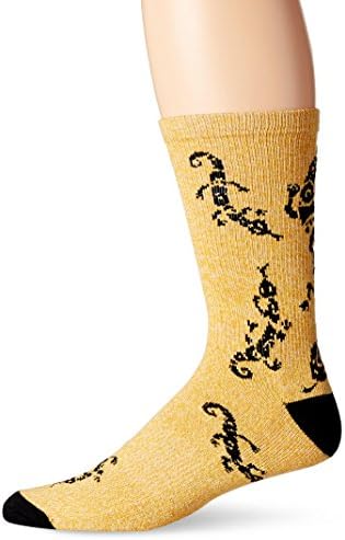 KurB Men's Lizards Crew Sock, Tri Yellow, 10-13/Shoe Size 6-12