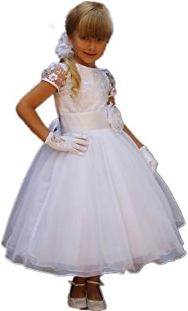 LuckyHouses Tulle White First Communion Dress Hand Made Flower Girl Dresses (10, White)