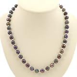 EXP Handmade Freshwater Rainbow Pearl Necklace With Faceted Silver Beads
