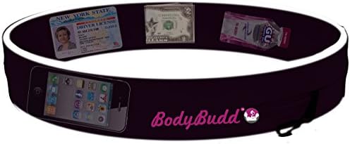 Running Belt by BodyBudd - Best iPhone 6 Plus Exercise Waist Pack - Hidden Money Zipper Pocket -- Treadmill Jogging Storage Equipment - Men &amp; Women Size Travel Pouch - - Black, Large