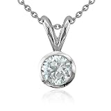 14k White Gold Bezel Solitaire Natural Diamond Necklace (FG, VS2, 1.25 ct)-Certificate of Authenticity