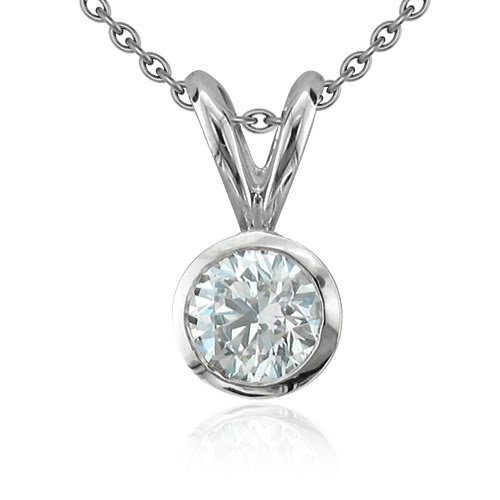 14k White Gold Bezel Solitaire Natural Diamond 
