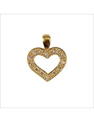 14k Yellow Gold, Open Heart Pendant Charm Lab Created Gems 18mm Wide